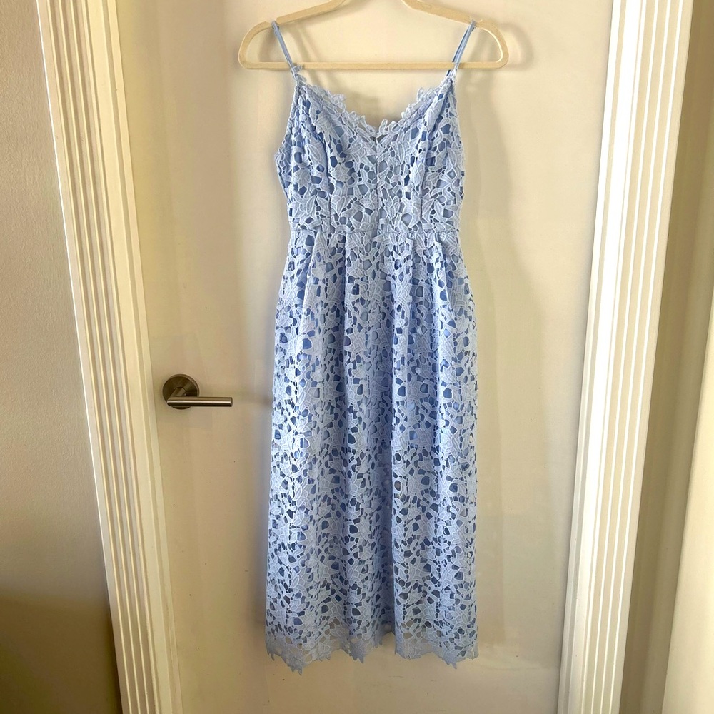 ASTR the label lace midi dress, size S, in “periwinkle” (light blue in person)